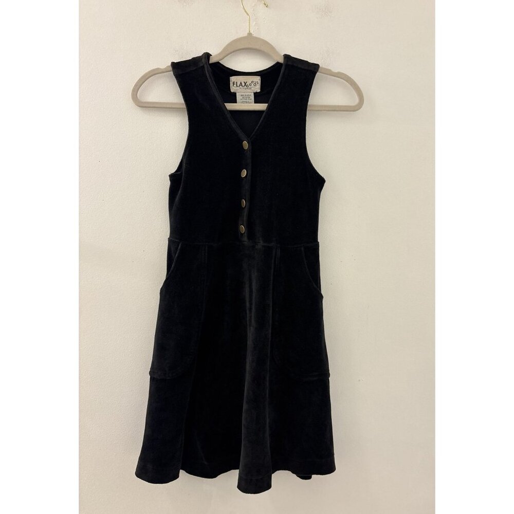 Flax‎ Women's Velour Button front V-Neck Black Mini Dress Size Small Boho